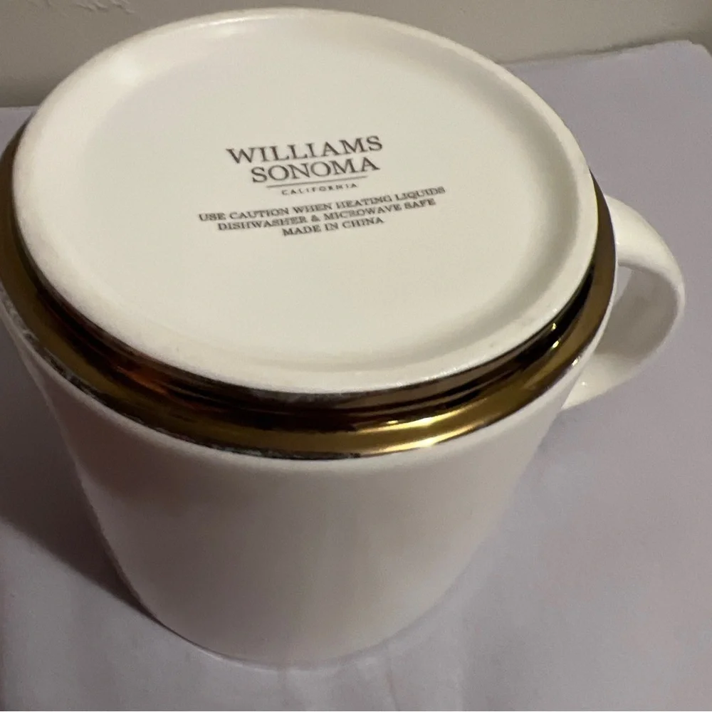 WILLIAMS SONOMA CA Initial Mug Letter G Monogram Coffee Tea Cup White Gold 16 Oz